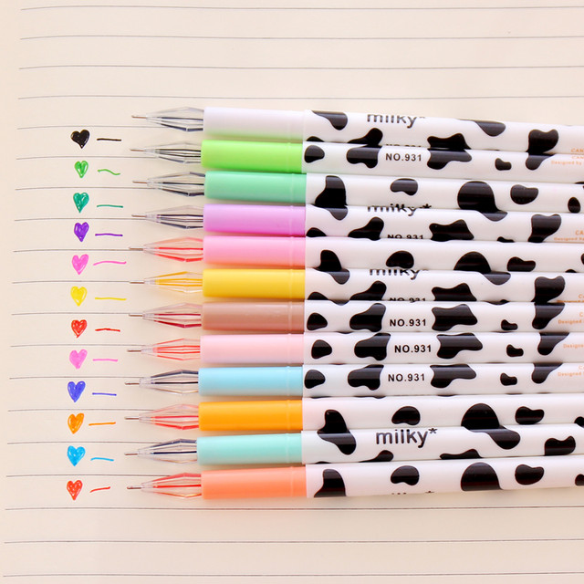 12 Pcs Milky Gel Pen Kawaii Cow Pens Canetas Escolar Japanese